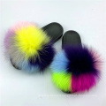 HSTX05-7 Ready To Ship  Kids Rainbow real Fur Slides